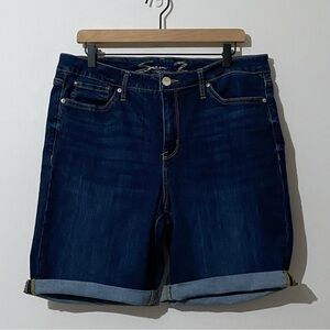 Seven7 Dark Wash Rolled Cuffed Bermuda Denim Jean Shorts